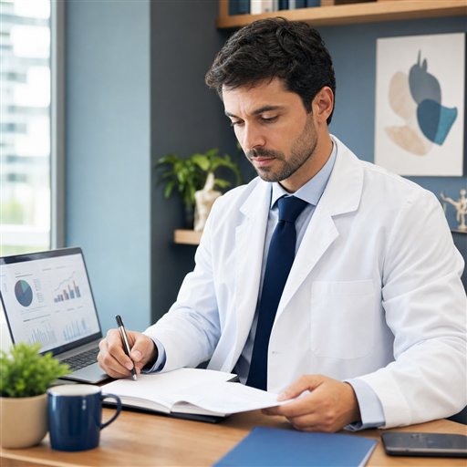 Imagem ilustrativa de médico organizando as finanças